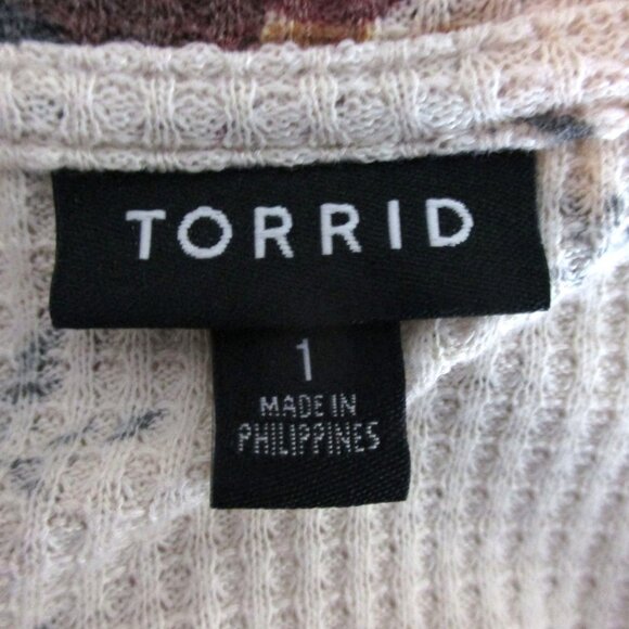 TORRID Top Thermal Henley Cream Floral V-Neck Snap Button Closure Knit 1X Casual - Picture 6 of 7
